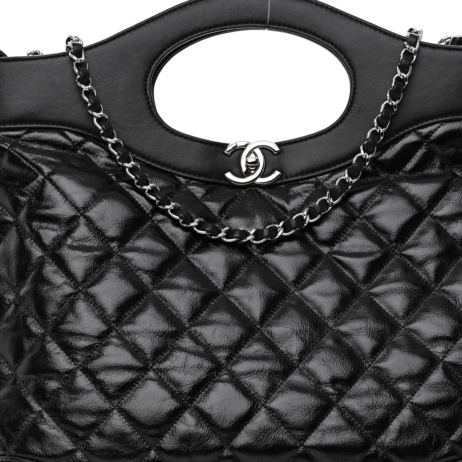 Chanel Shiny Aged Calfskin Quilted Large 31 Shopping Bag Black 8 of 11