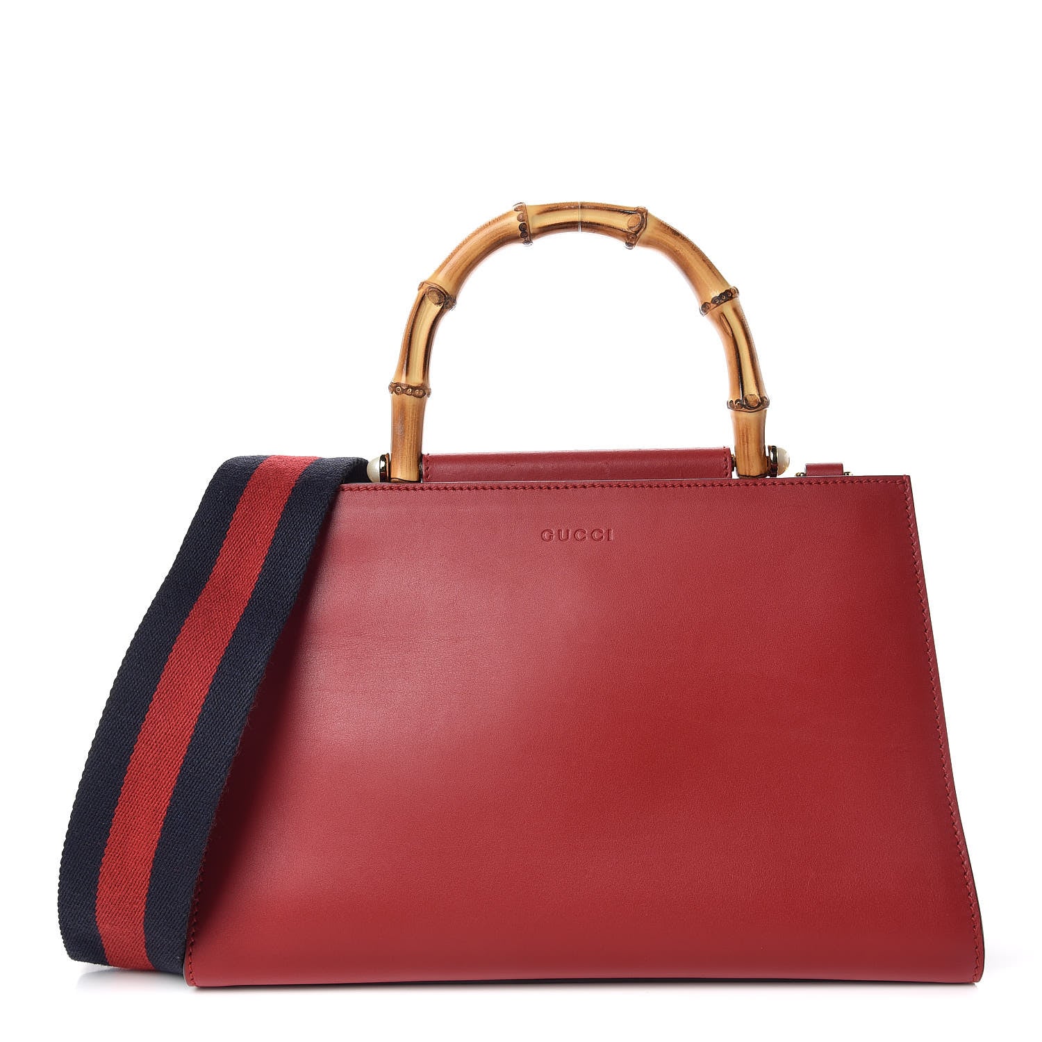 Gucci Nappa Bamboo Web Small Nymphaea Top Handle Bag Hibiscus Red 1 of 12