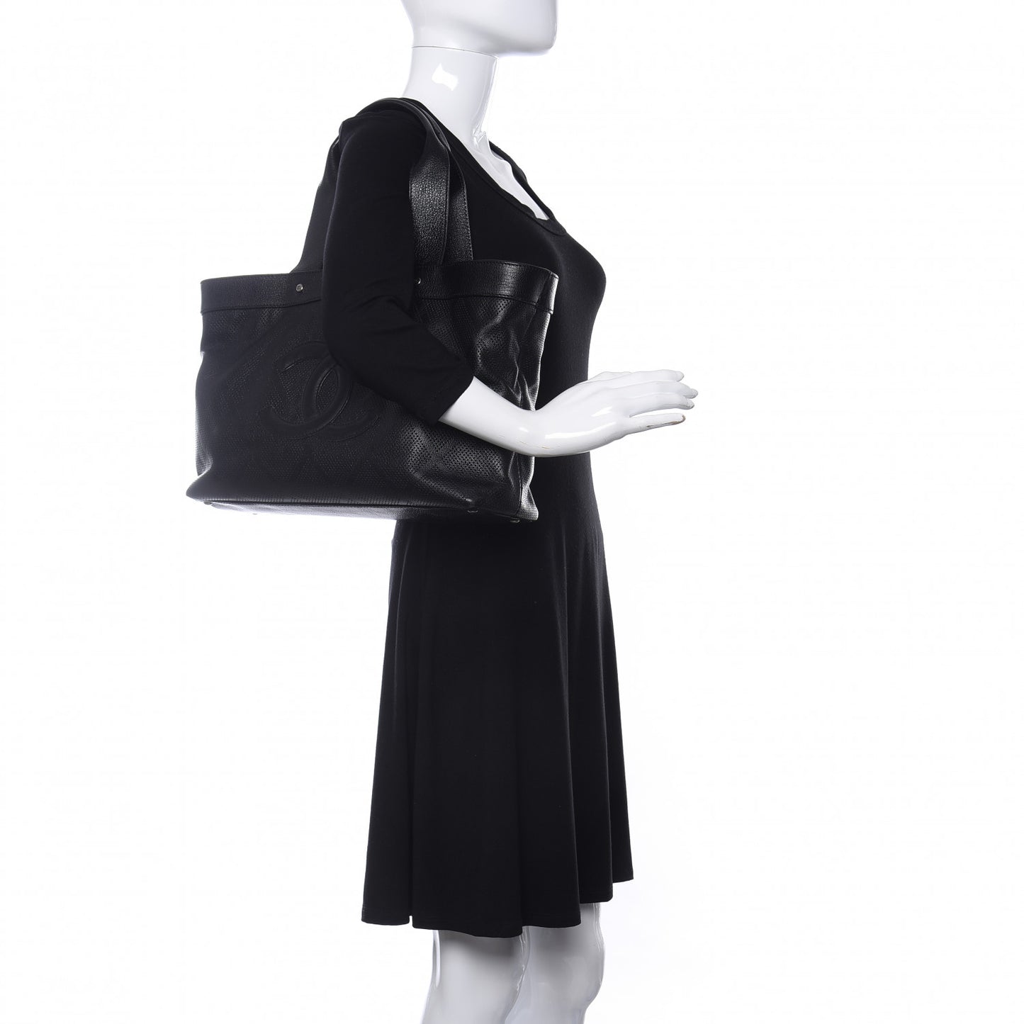 Goatskin Perforated Large CC Tote Black