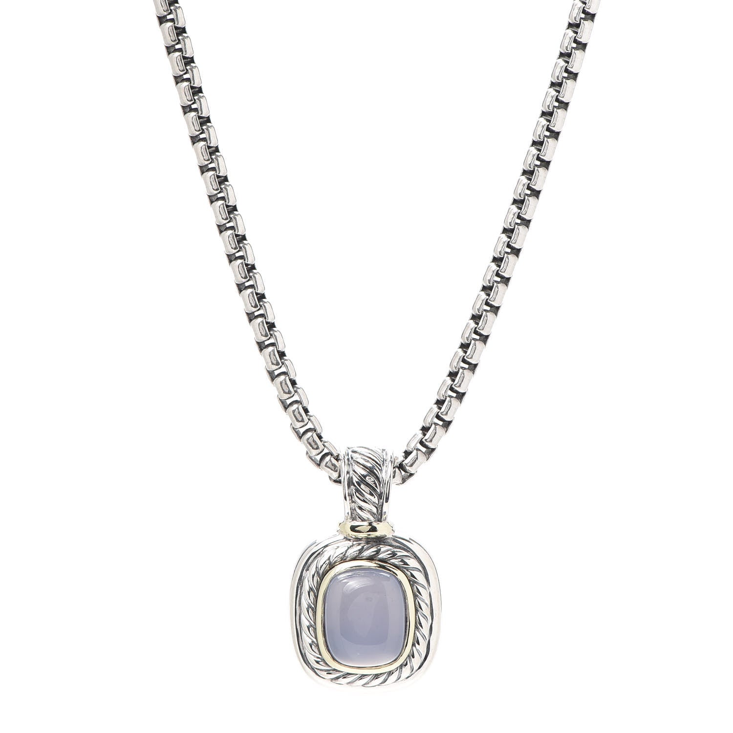 David Yurman Sterling Silver 14K Yellow Gold Blue Chalcedony Albion Pendant Necklace 1 of 5
