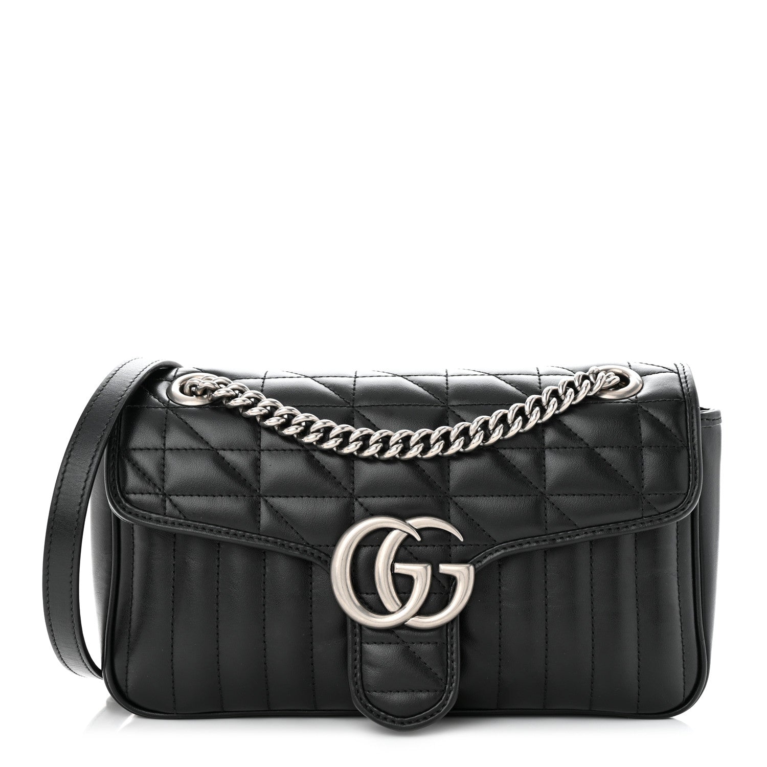 Gucci Calfskin Matelasse Aria Small GG Marmont Shoulder Bag Black 1 of 11
