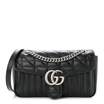 Gucci Calfskin Matelasse Aria Small GG Marmont Shoulder Bag Black 1 of 11