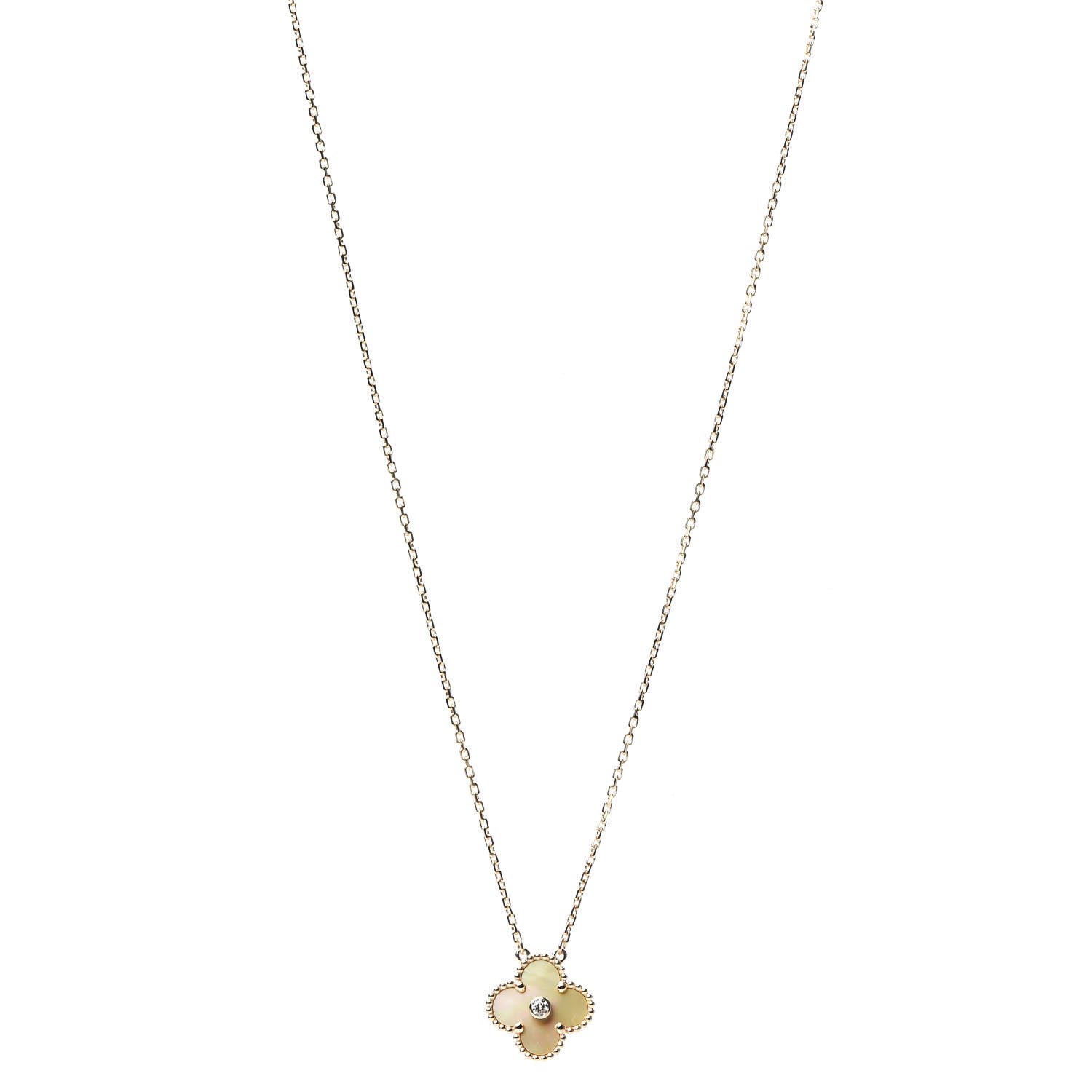 Van Cleef & Arpels 18K Yellow Gold Diamond Yellow Mother of Pearl Vintage Alhambra Pendant Necklace 1 of 7