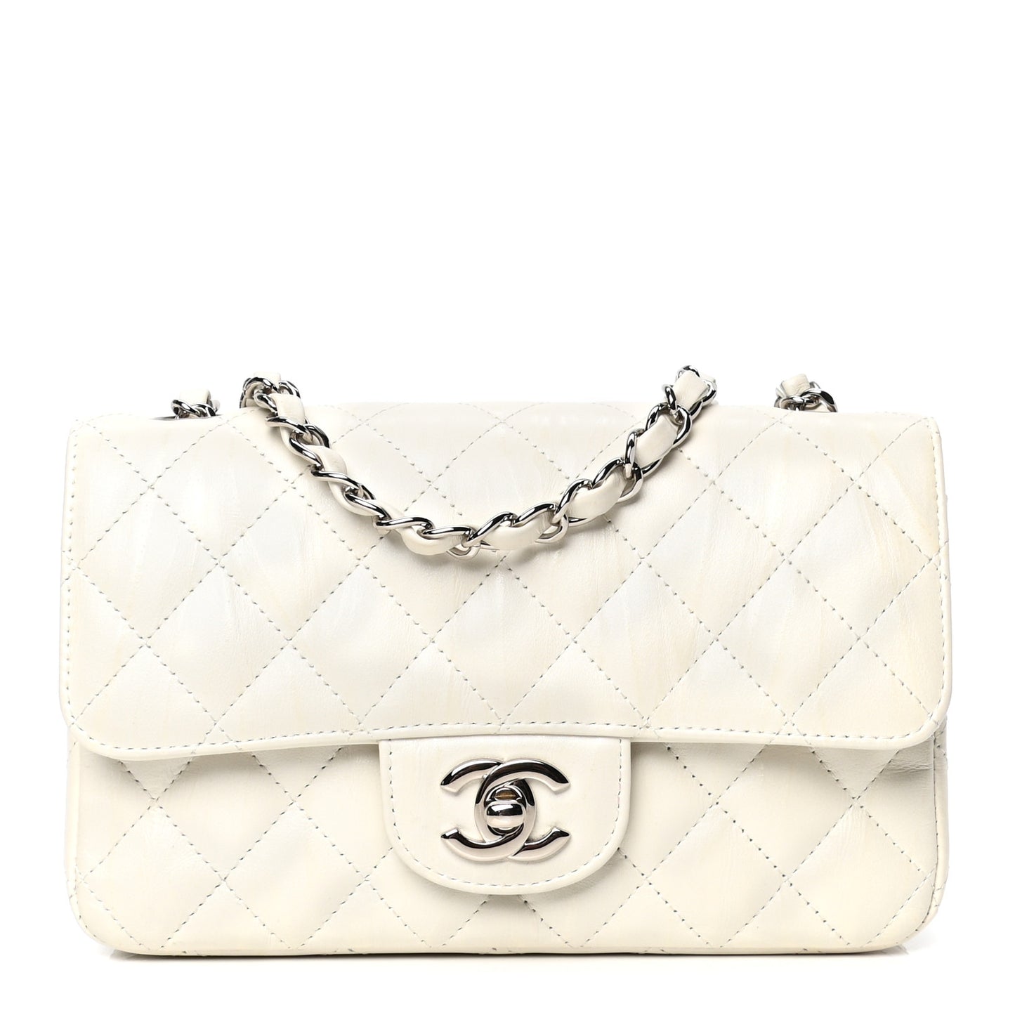 Calfskin Quilted Mini Rectangular Flap White