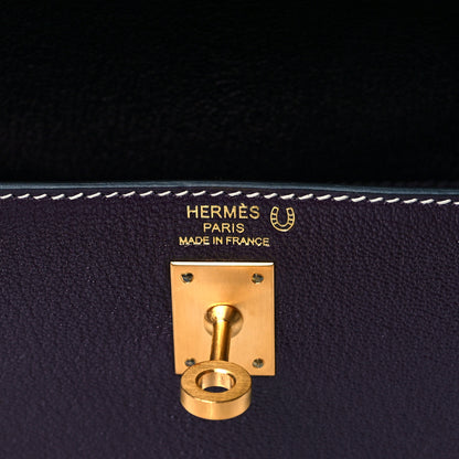 Hermes Chevre Mysore Horseshoe Kelly Sellier 25 Raisin Gris Mouette 6 of 10