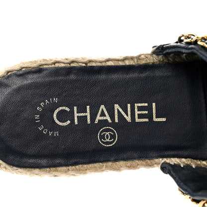 Chanel Lambskin Quilted CC Chain Espadrille Mules 36 Black Navy 7 of 9