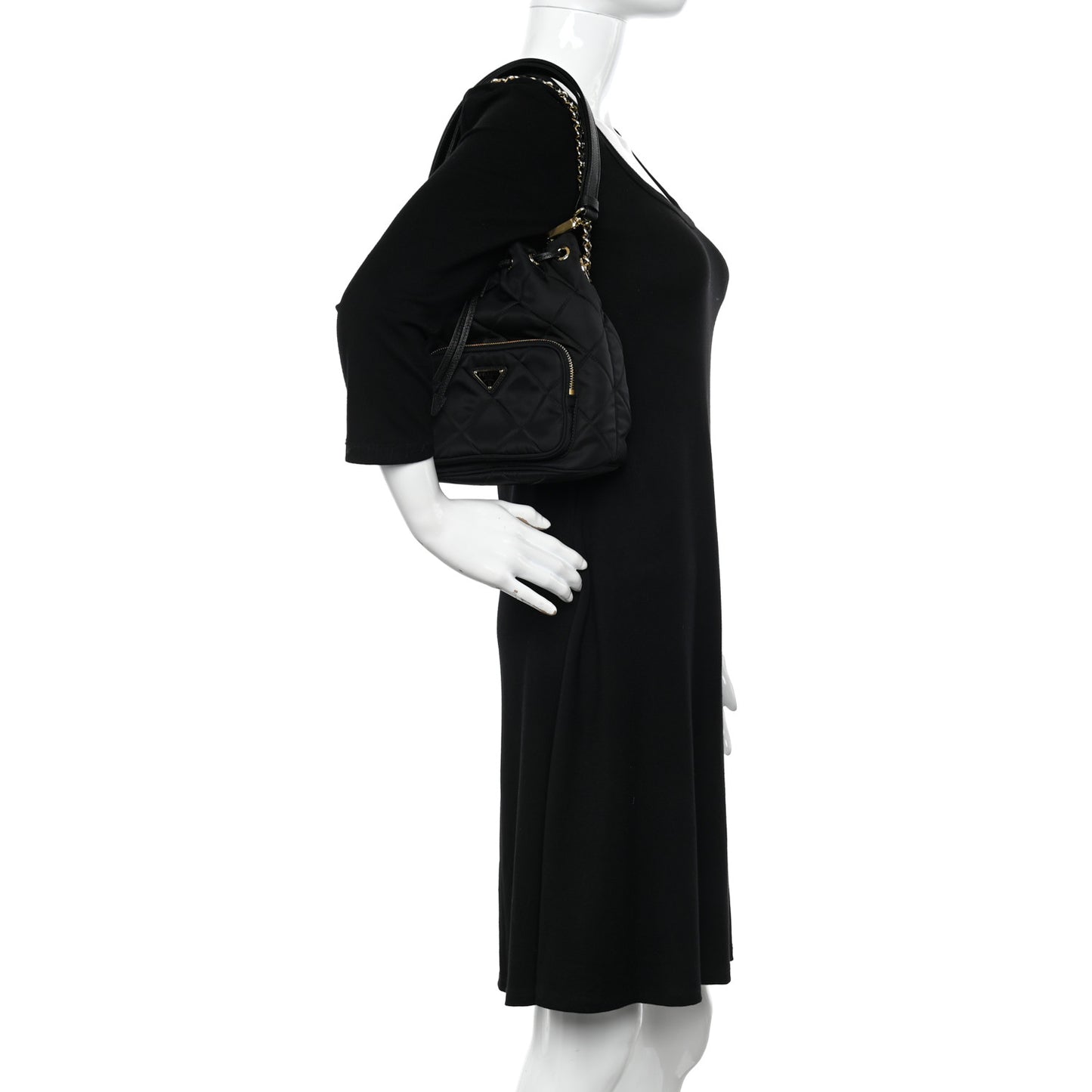 Re-Nylon Saffiano Stitched Re-Edition 1995 Chaine Drawstring Bucket Bag Black