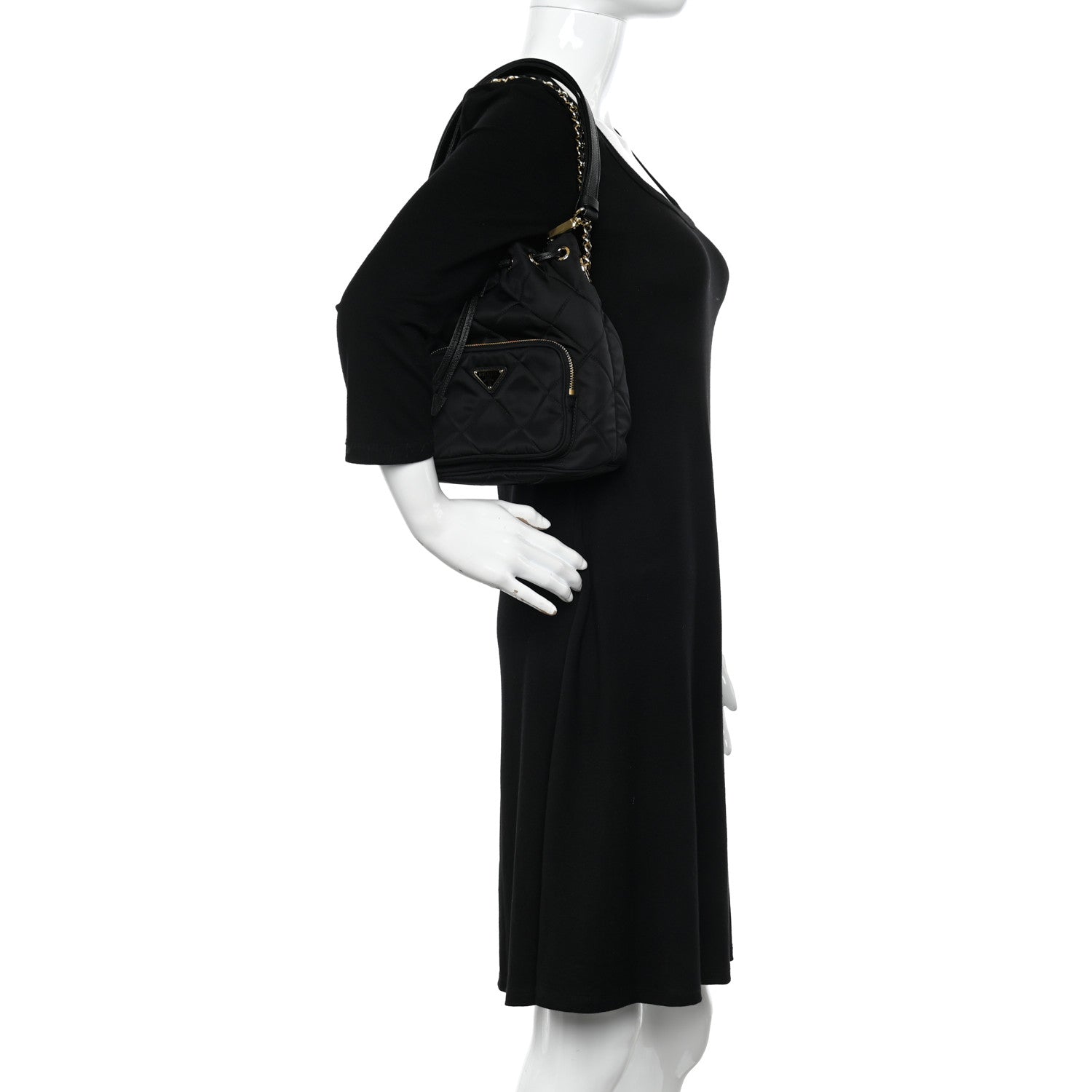 Prada Re-Nylon Saffiano Stitched Re-Edition 1995 Chaine Drawstring Bucket Bag Black 2 of 9