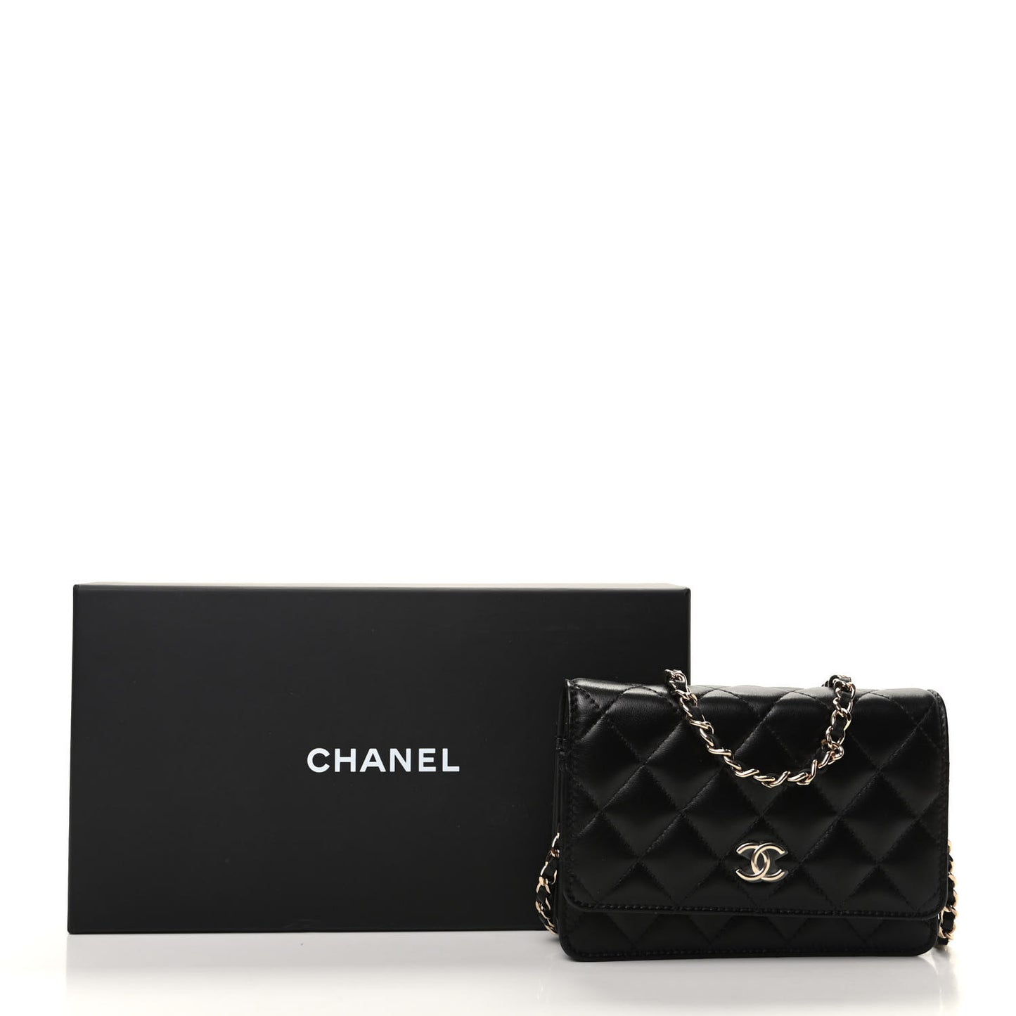Lambskin Quilted Mini Camellia Bow Wallet On Chain WOC Black