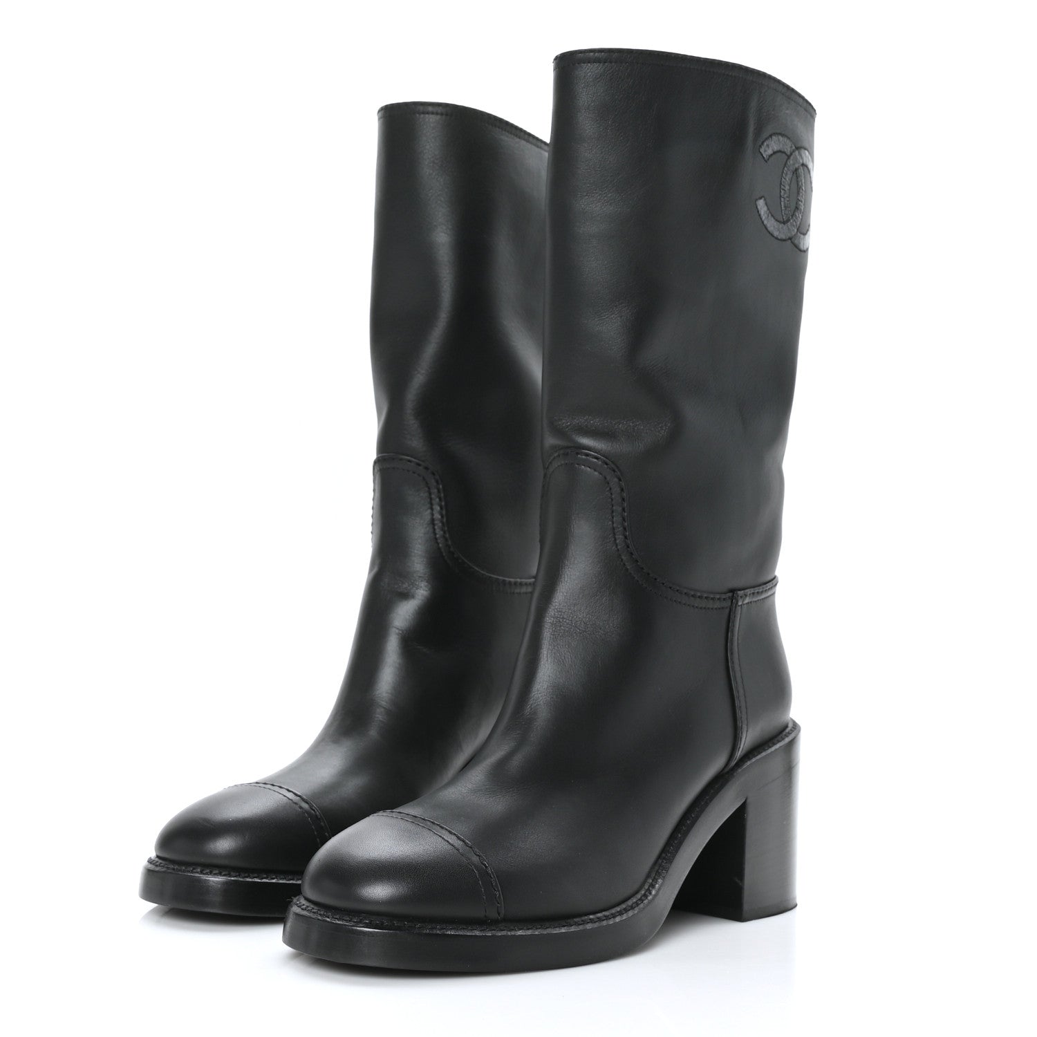 Chanel Calfskin Cap Toe High Boots 40 Black 3 of 9