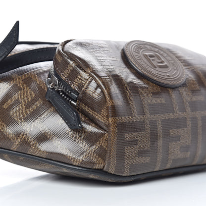 Fendi Glazed Fabric Vitello Century FF 1974 Stamp Patch Mens Pocket Belt Bag Mogano Panna Black 6 of 11