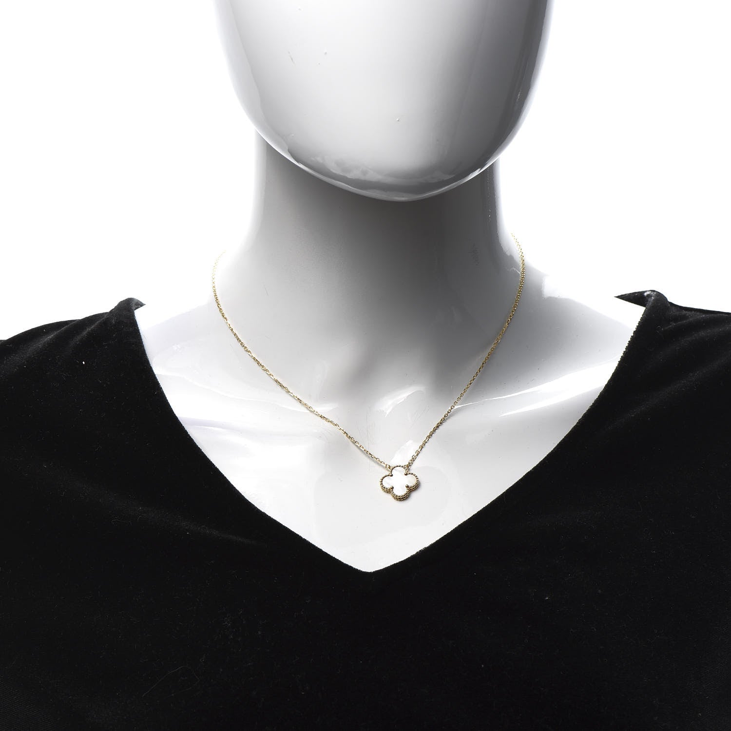 Van Cleef & Arpels 18K Yellow Gold Mother of Pearl Vintage Alhambra Pendant Necklace 2 of 8