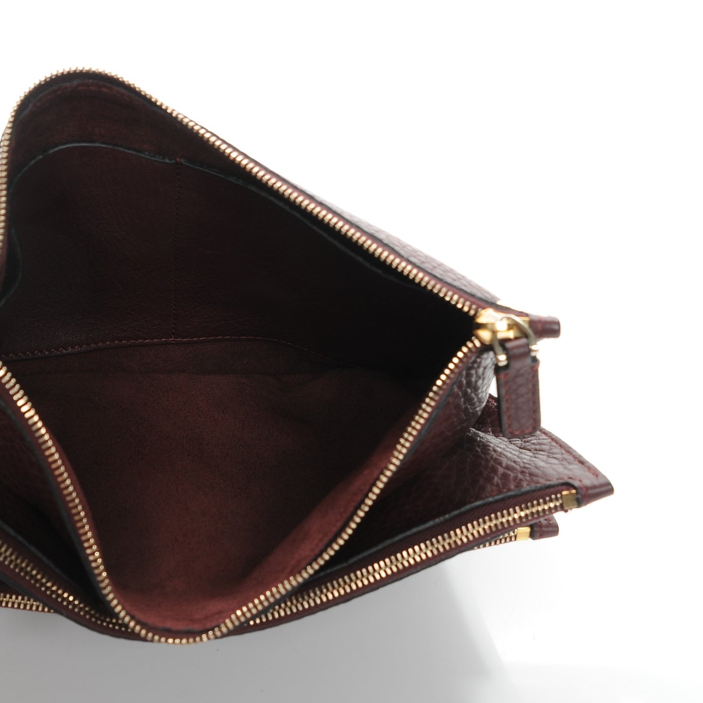Pebbled Calfskin Rockstud Triple Zip Wristlet Pouch Burgundy