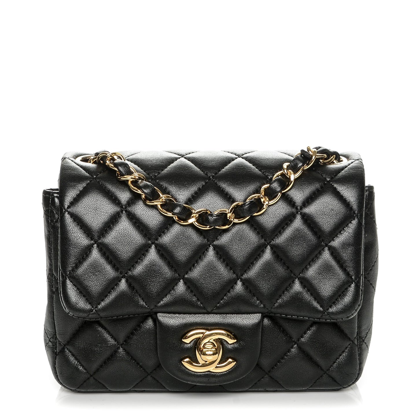 Lambskin Quilted Mini Square Flap Black