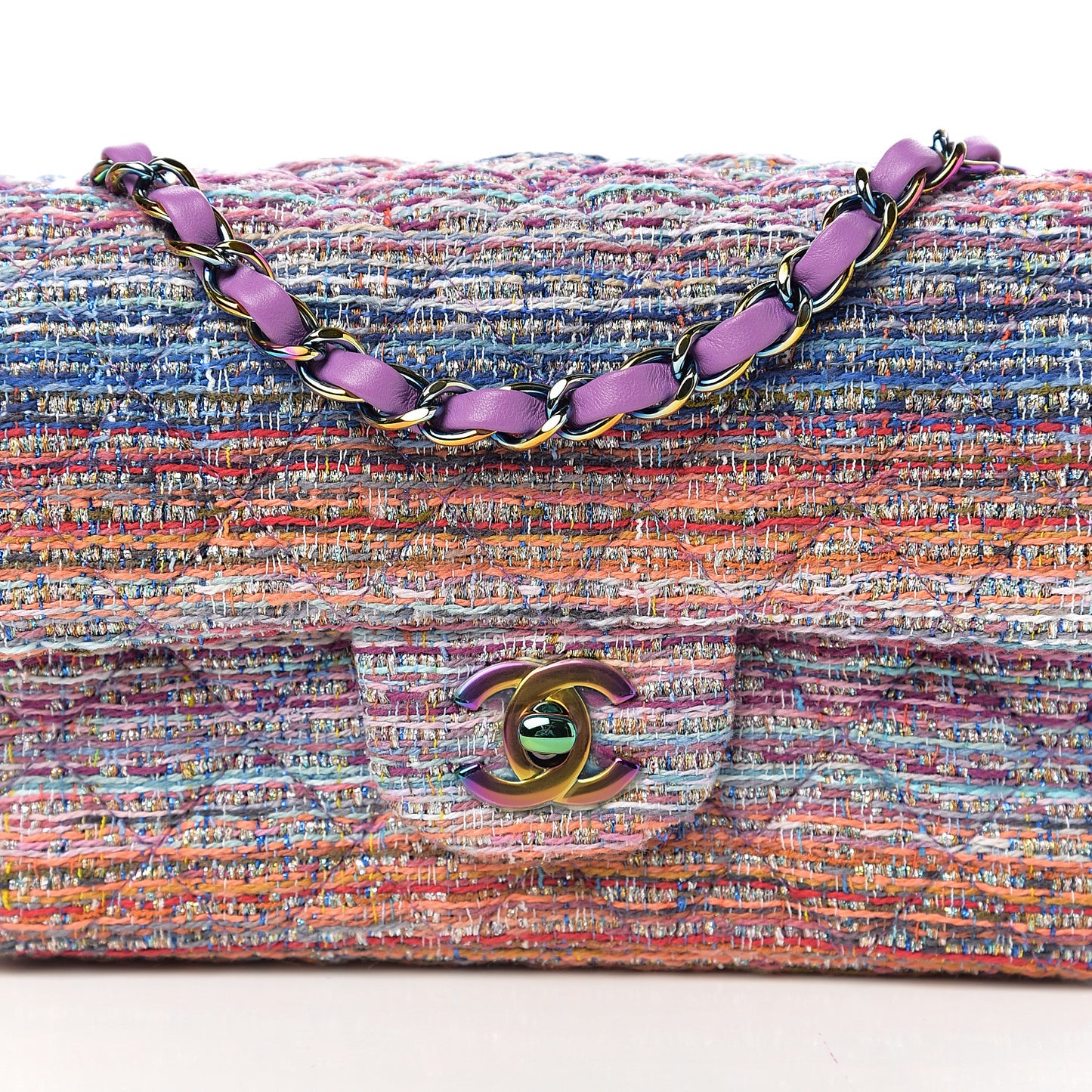 Tweed Quilted Mini Rectangular Flap Blue Pink Orange