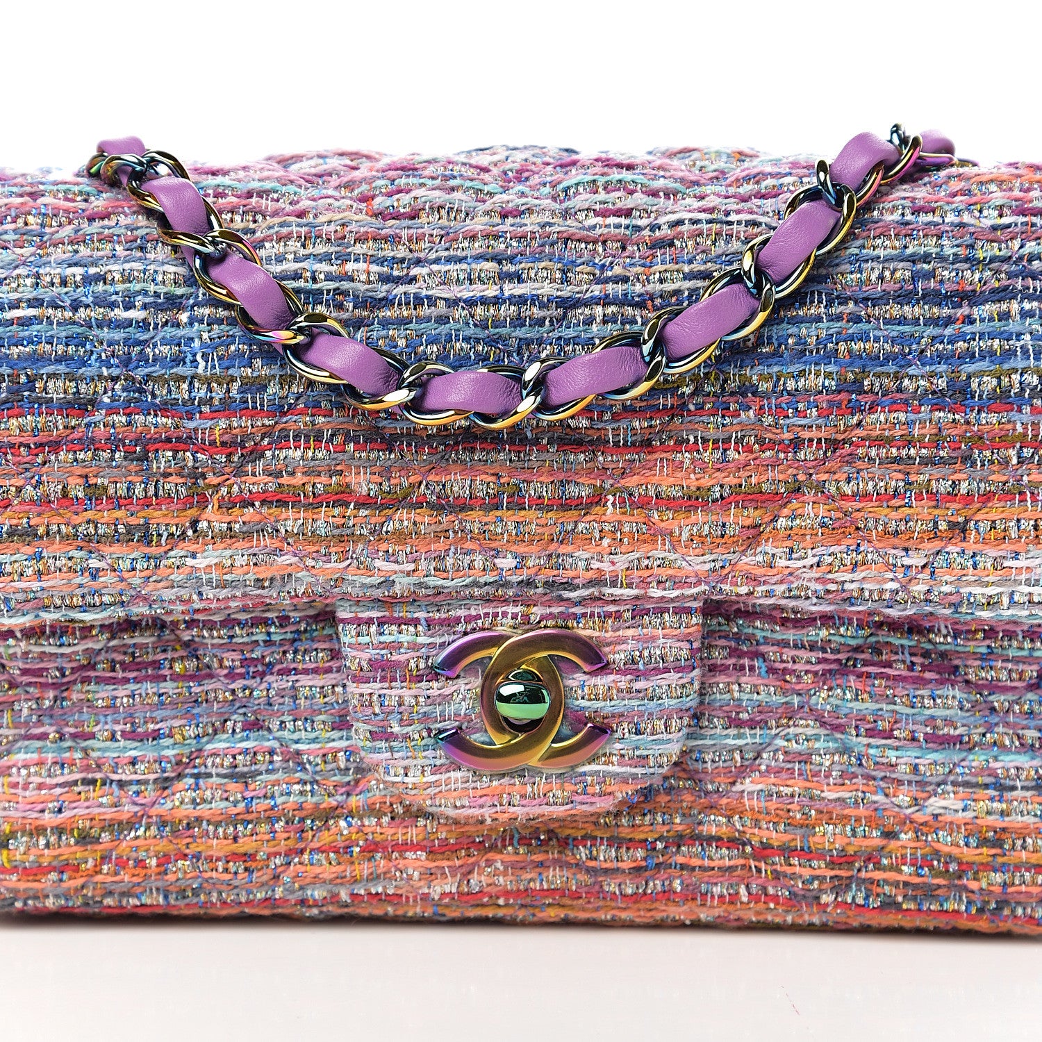 Chanel Tweed Quilted Mini Rectangular Flap Blue Pink Orange 9 of 10