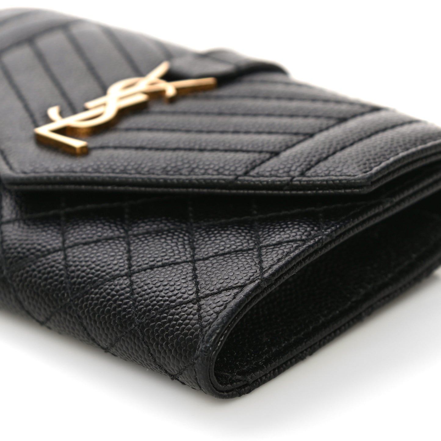 Grain De Poudre Textured Mixed Matelasse Triquilt Small Monogram Envelope Wallet Black