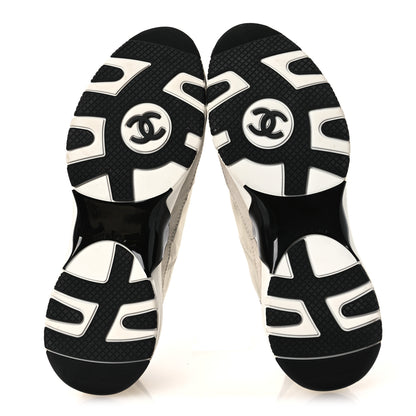 Chanel Suede Metallic Calfskin Womens CC Sneakers 39.5 White Silver 7 of 11