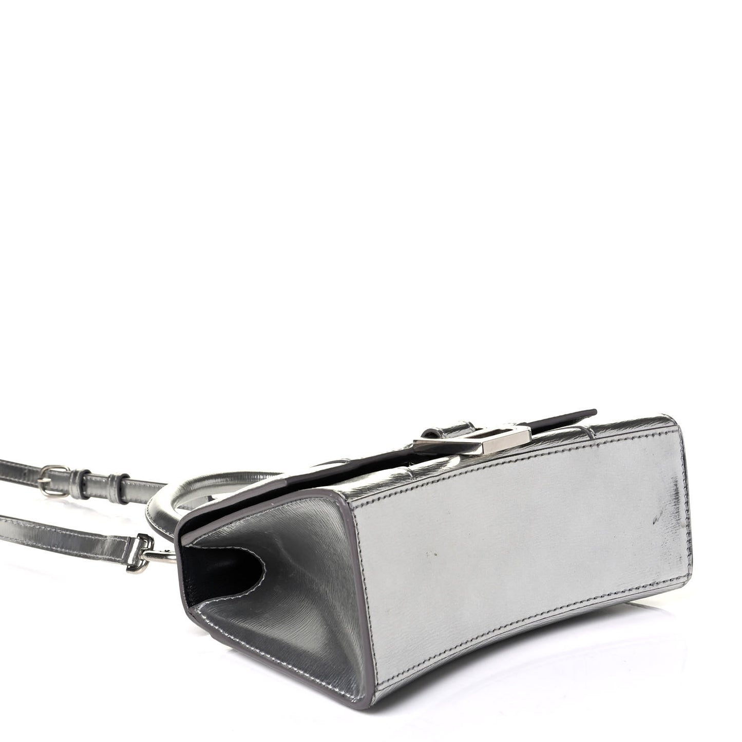 Metallic Textured Calfskin Hourglass Top Handle Bag XS Silver