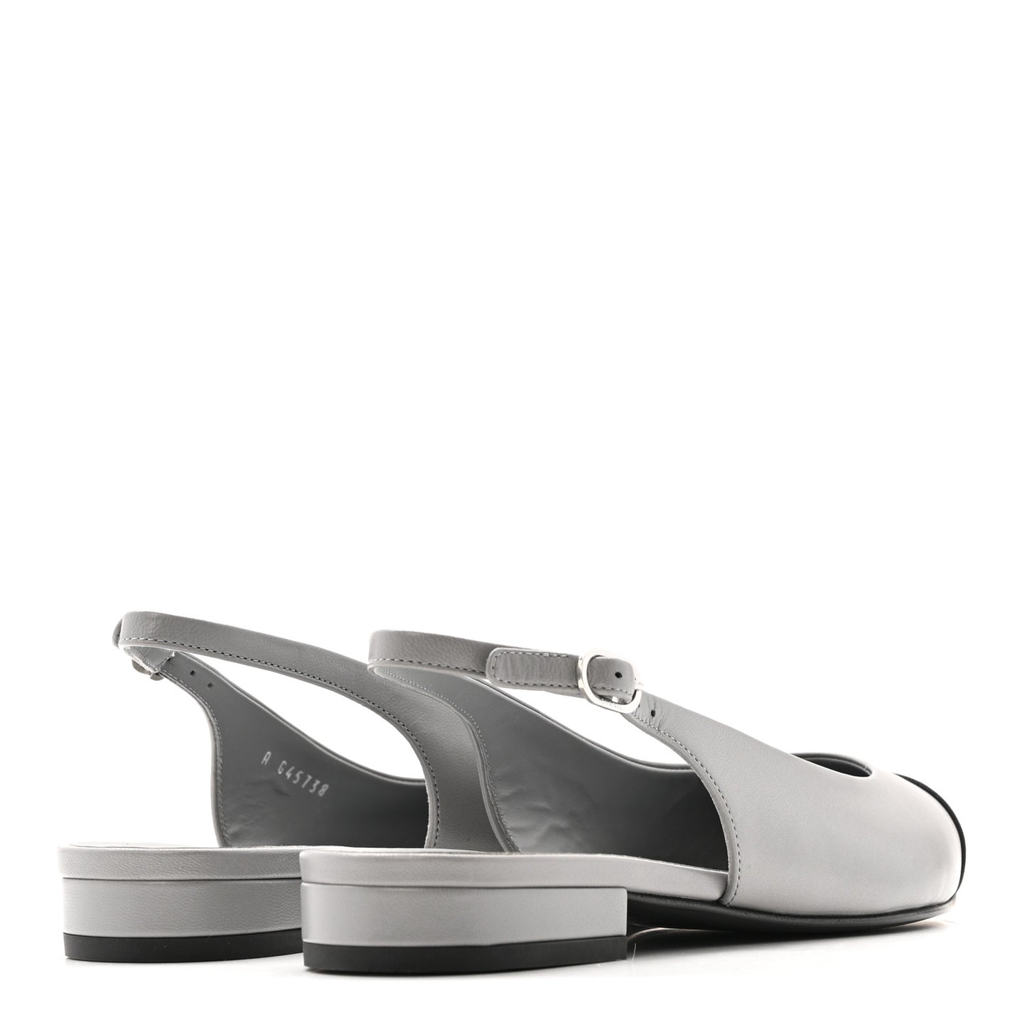 Goatskin Grosgrain Pointed Toe CC Slingback Flats 36.5 Gray Black