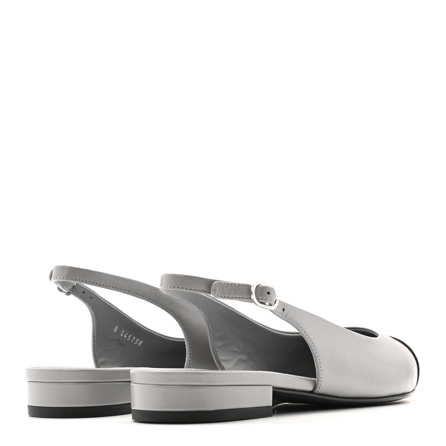 Chanel Goatskin Grosgrain Pointed Toe CC Slingback Flats 36.5 Gray Black 5 of 12