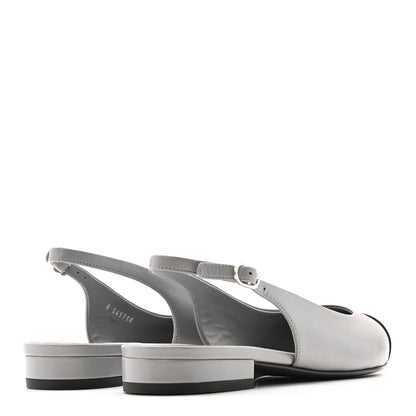 Chanel Goatskin Grosgrain Pointed Toe CC Slingback Flats 36.5 Gray Black 5 of 12