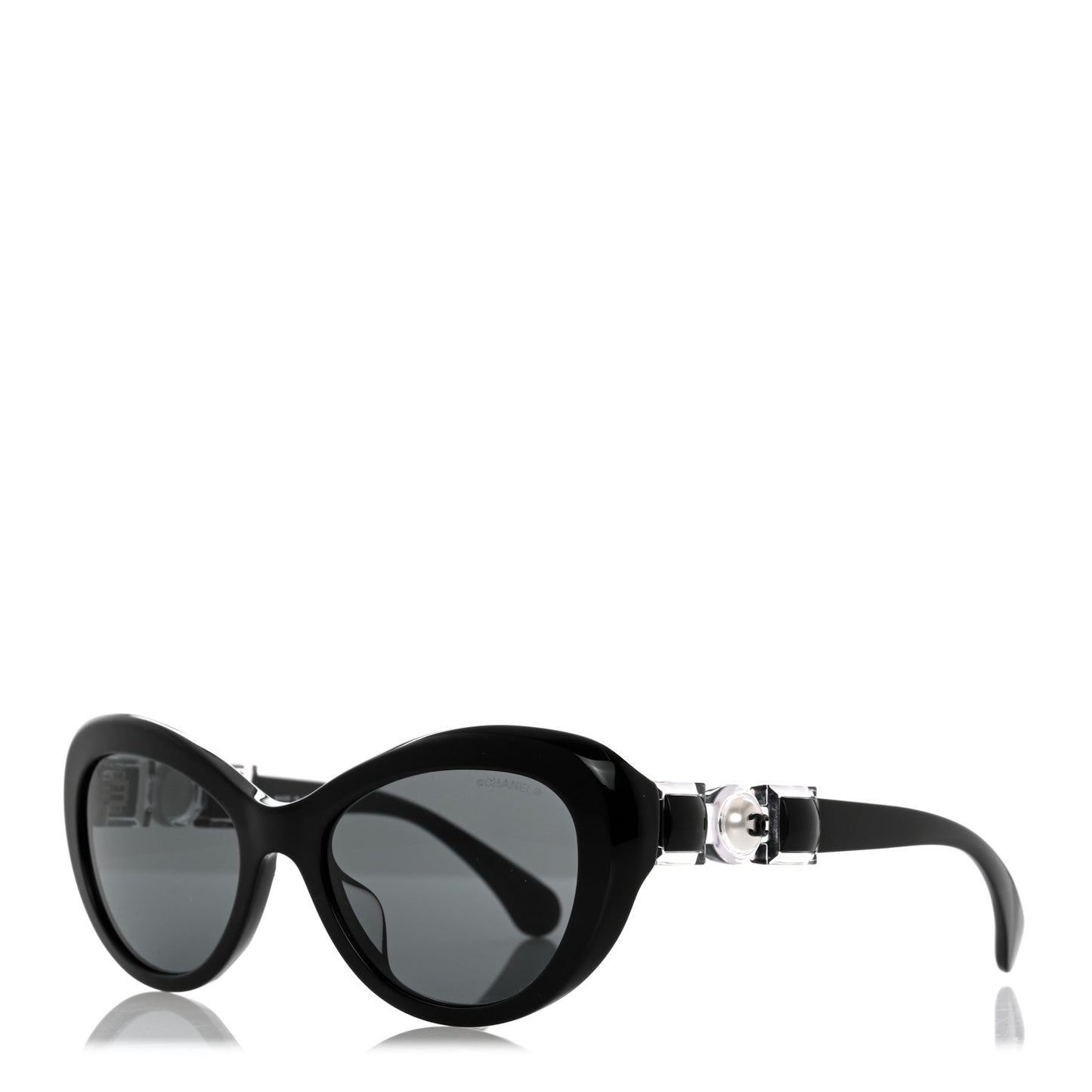 Acetate Glass Pearls Cat Eye Sunglasses 5443-H-A Black