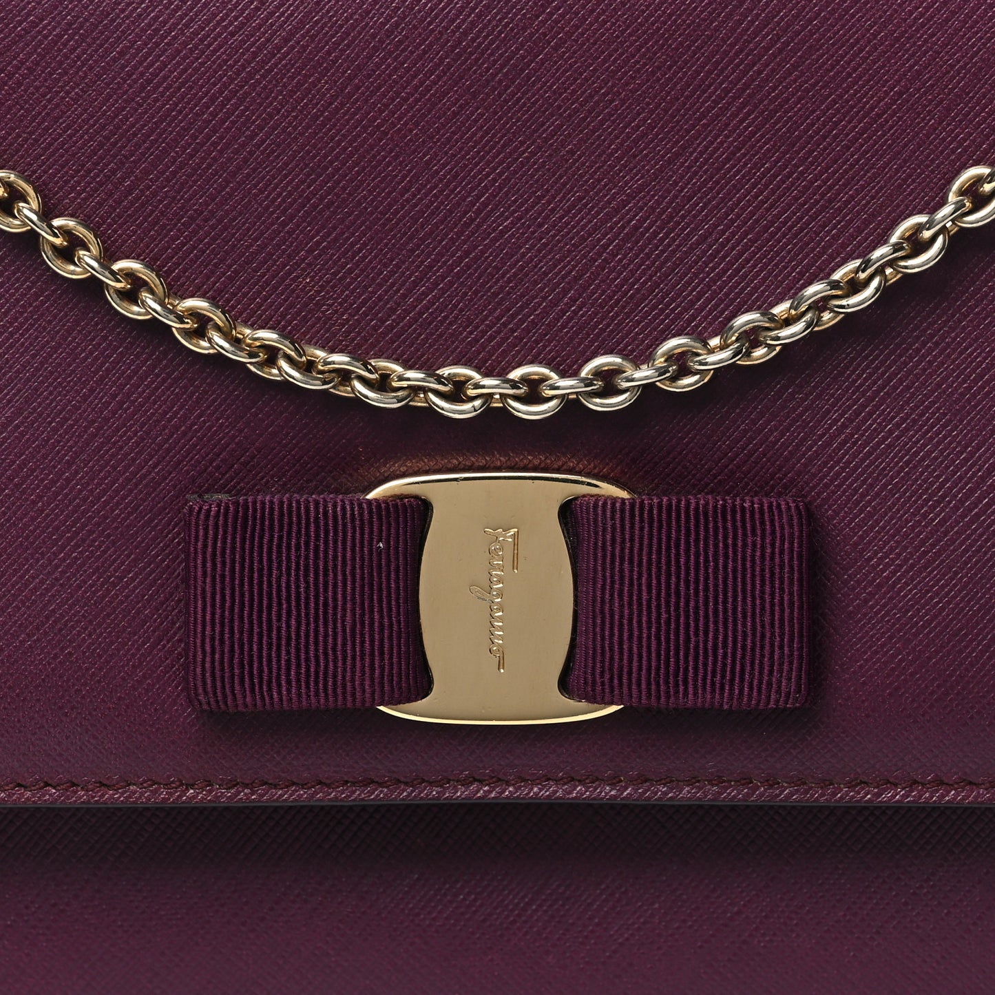 Calfskin Vara Bow Chain Flap Crossbody Burgundy