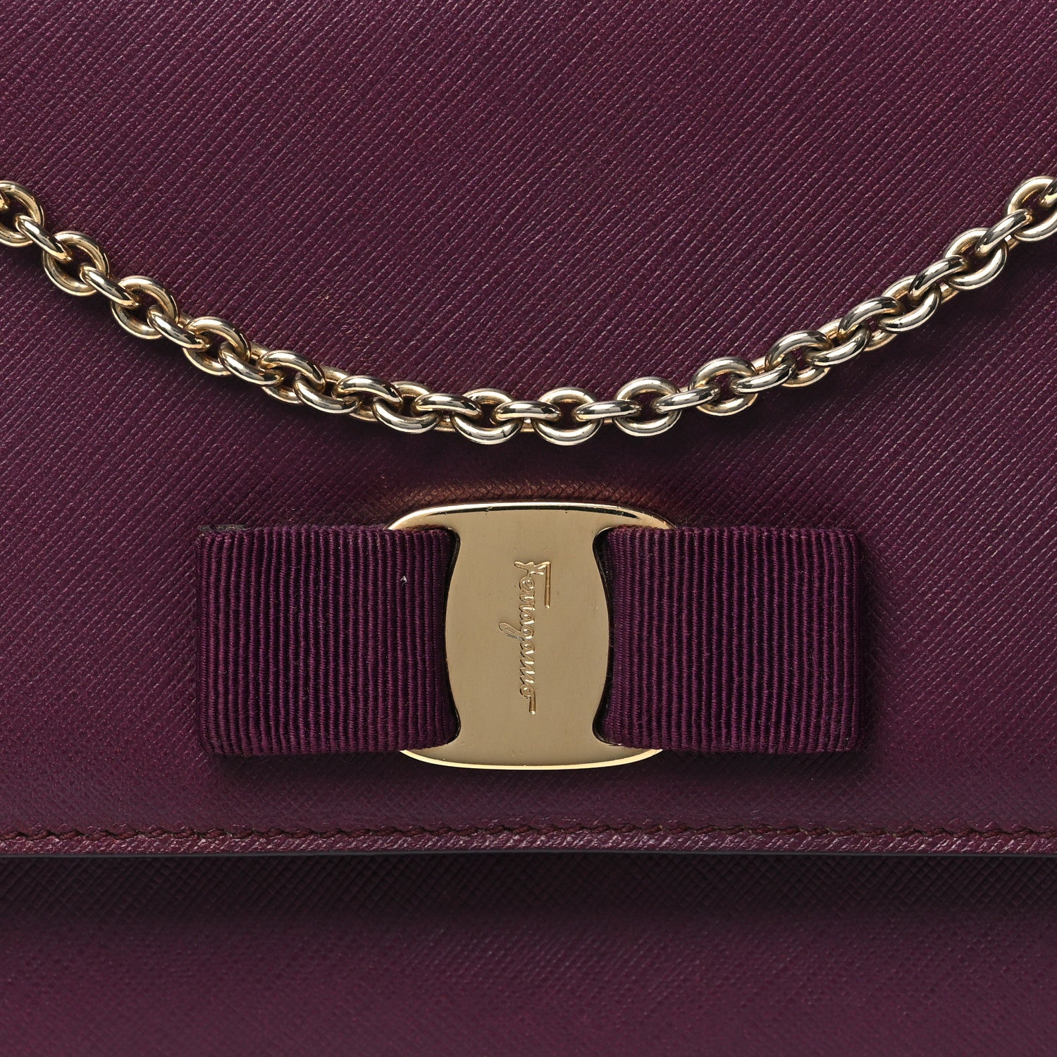 Salvatore Ferragamo Calfskin Vara Bow Chain Flap Crossbody Burgundy 7 of 11