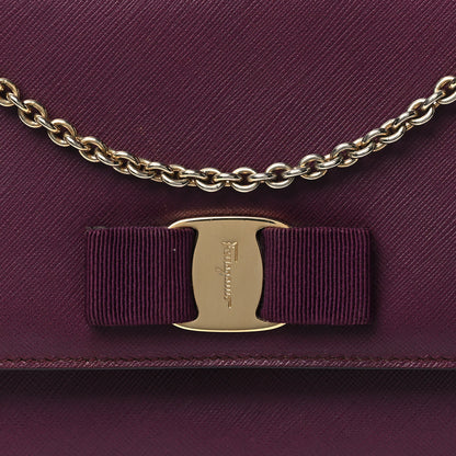 Salvatore Ferragamo Calfskin Vara Bow Chain Flap Crossbody Burgundy 7 of 11