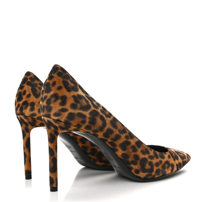 Saint Laurent Suede Leopard Printed Anja Pumps 39.5 Natural Coffee 4 of 8