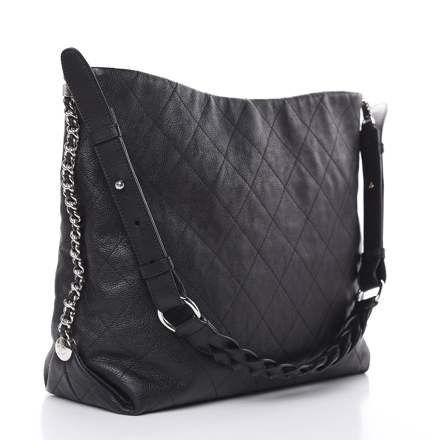 Chanel Grained Calfskin Stitched Medium Braided With Style Hobo Black 3 of 14
