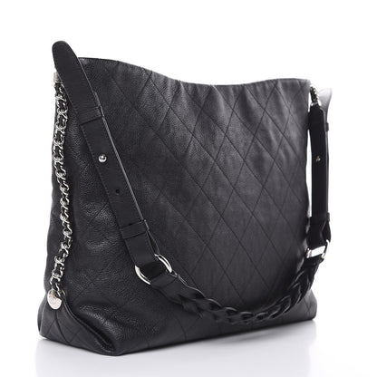 Chanel Grained Calfskin Stitched Medium Braided With Style Hobo Black 3 of 14