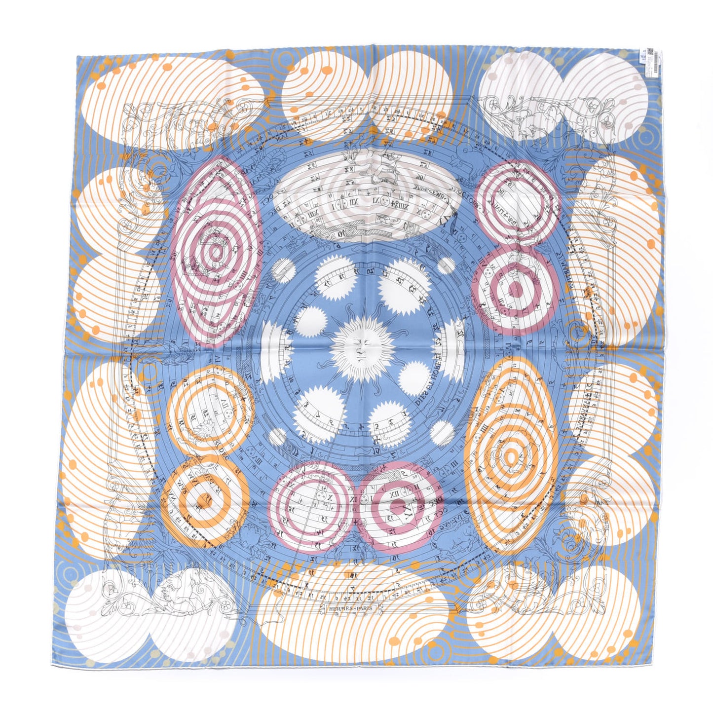 Silk Double Face Astronomie Astrologie Scarf 90 Bleu Roy Rose Orange