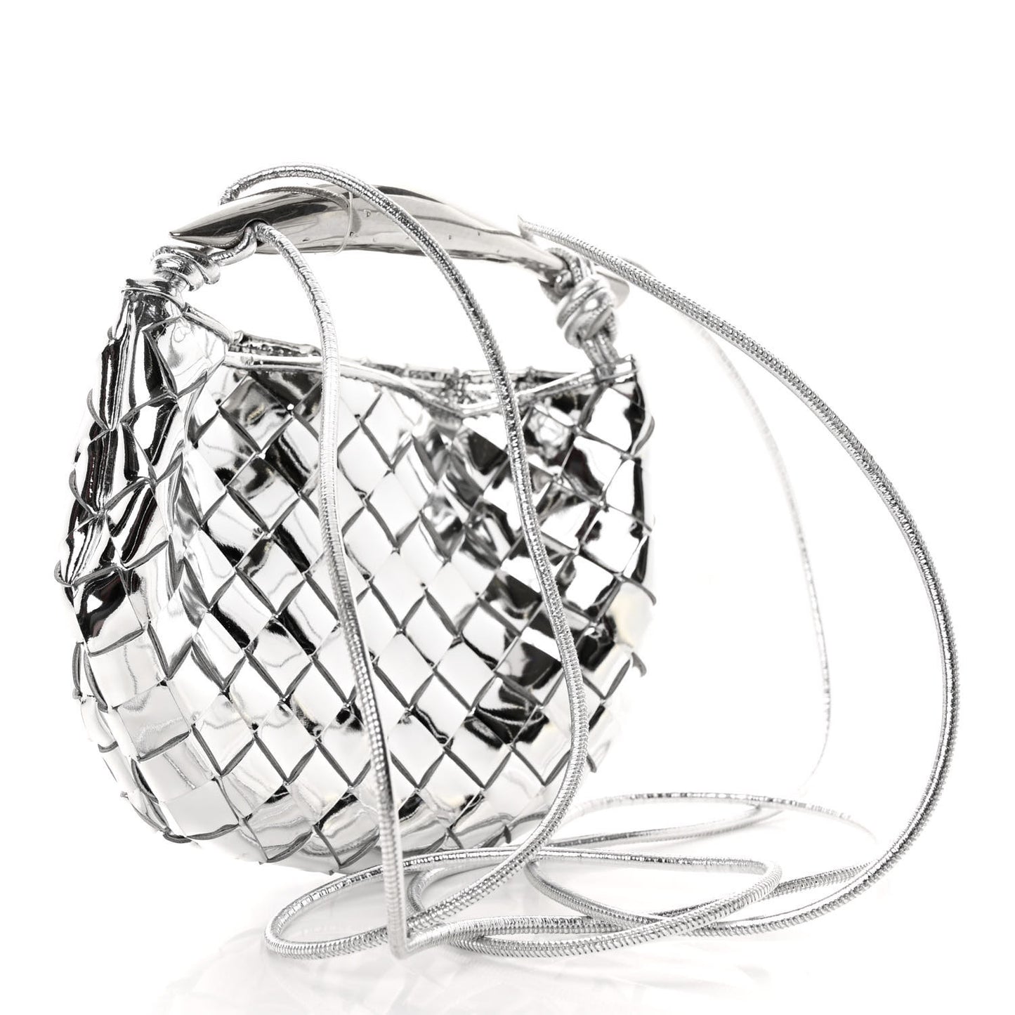 Mirror Laminated Nappa Intrecciato Mini Sardine Bag Silver