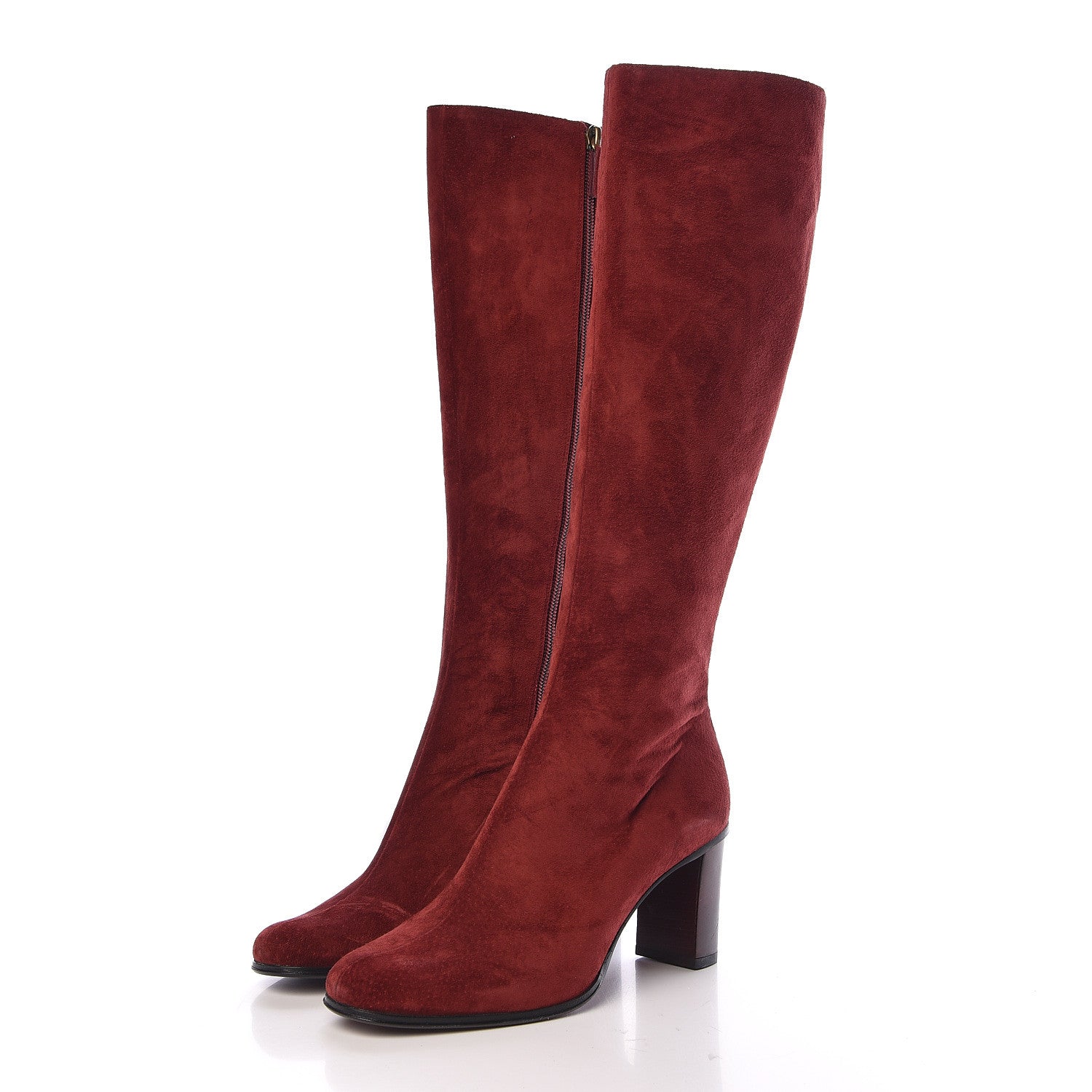Gucci Suede Interlocking G Knee High Boots 7 Red 3 of 10