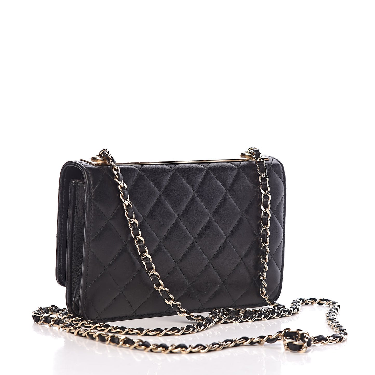 Lambskin Quilted Trendy CC Wallet On Chain WOC Black