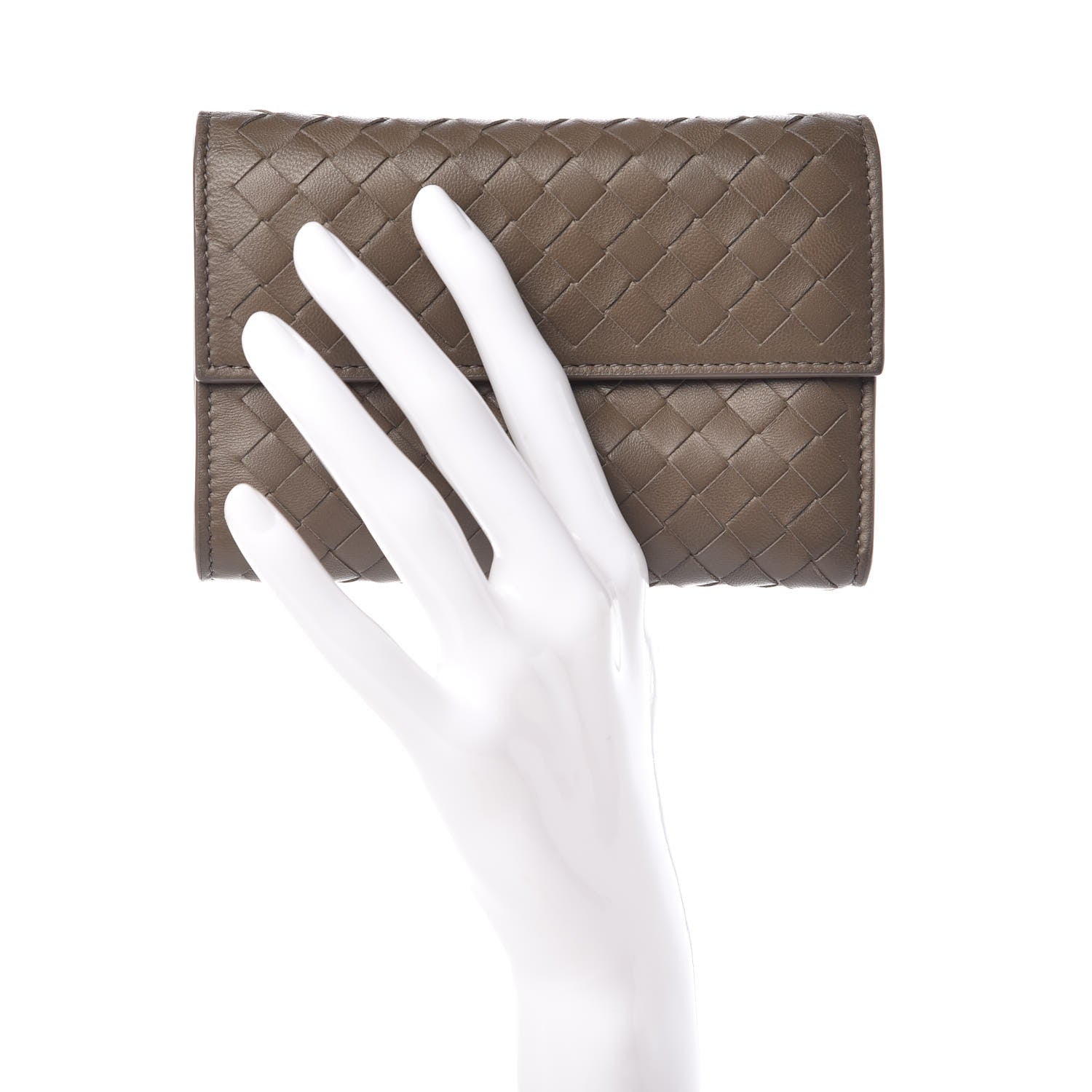 Bottega Veneta Nappa Intrecciato Continental Compact Flap Wallet Light Grey 2 of 8