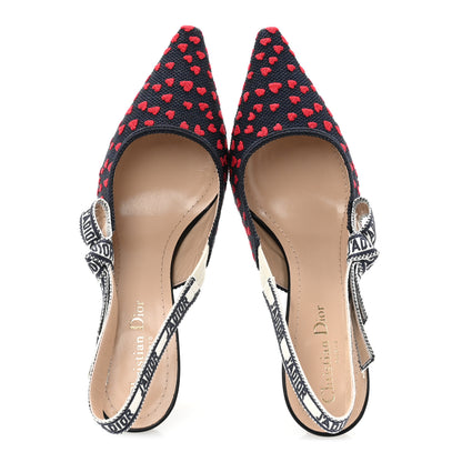 Christian Dior Canvas Ribbon Pop Heart I Love Paris Embroidered J'Adior Slingback 65mm Pumps 39.5 Deep Blue Red 2 of 10