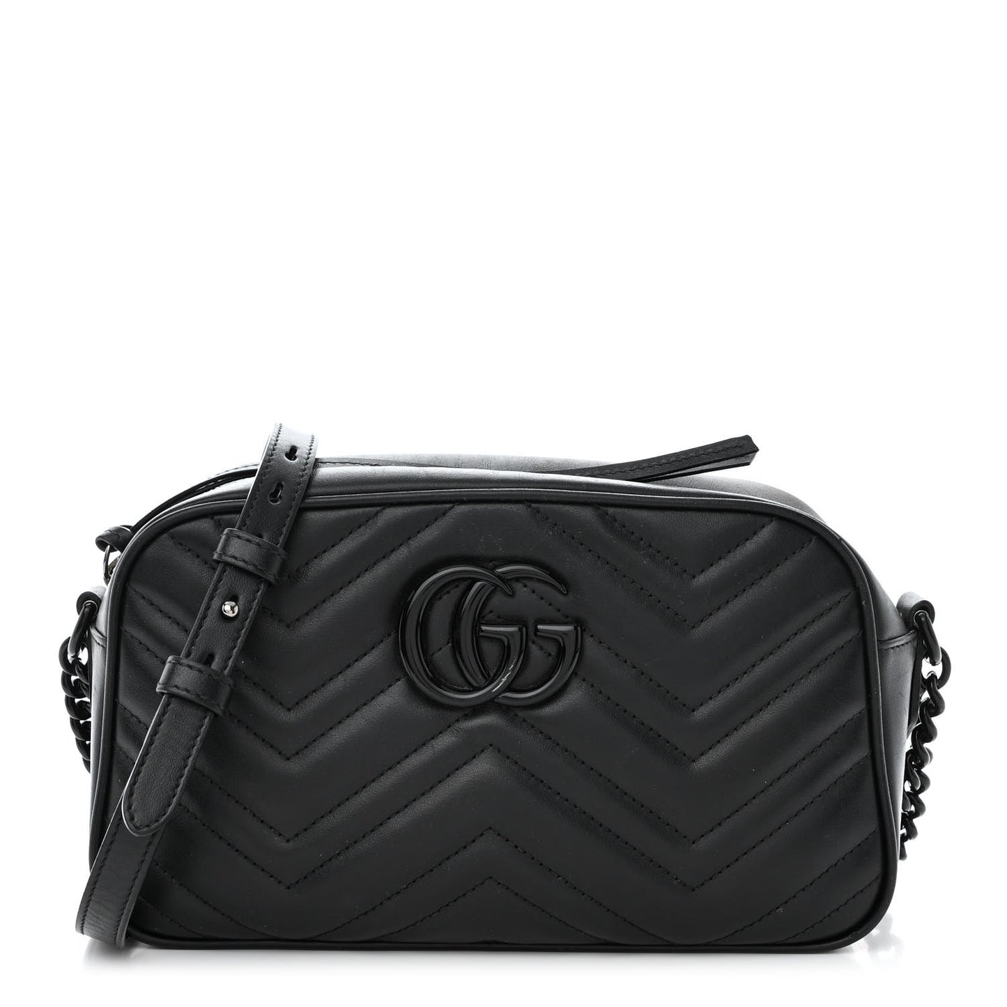 Calfskin Matelasse Monochrome Small GG Marmont Chain Shoulder Bag Black