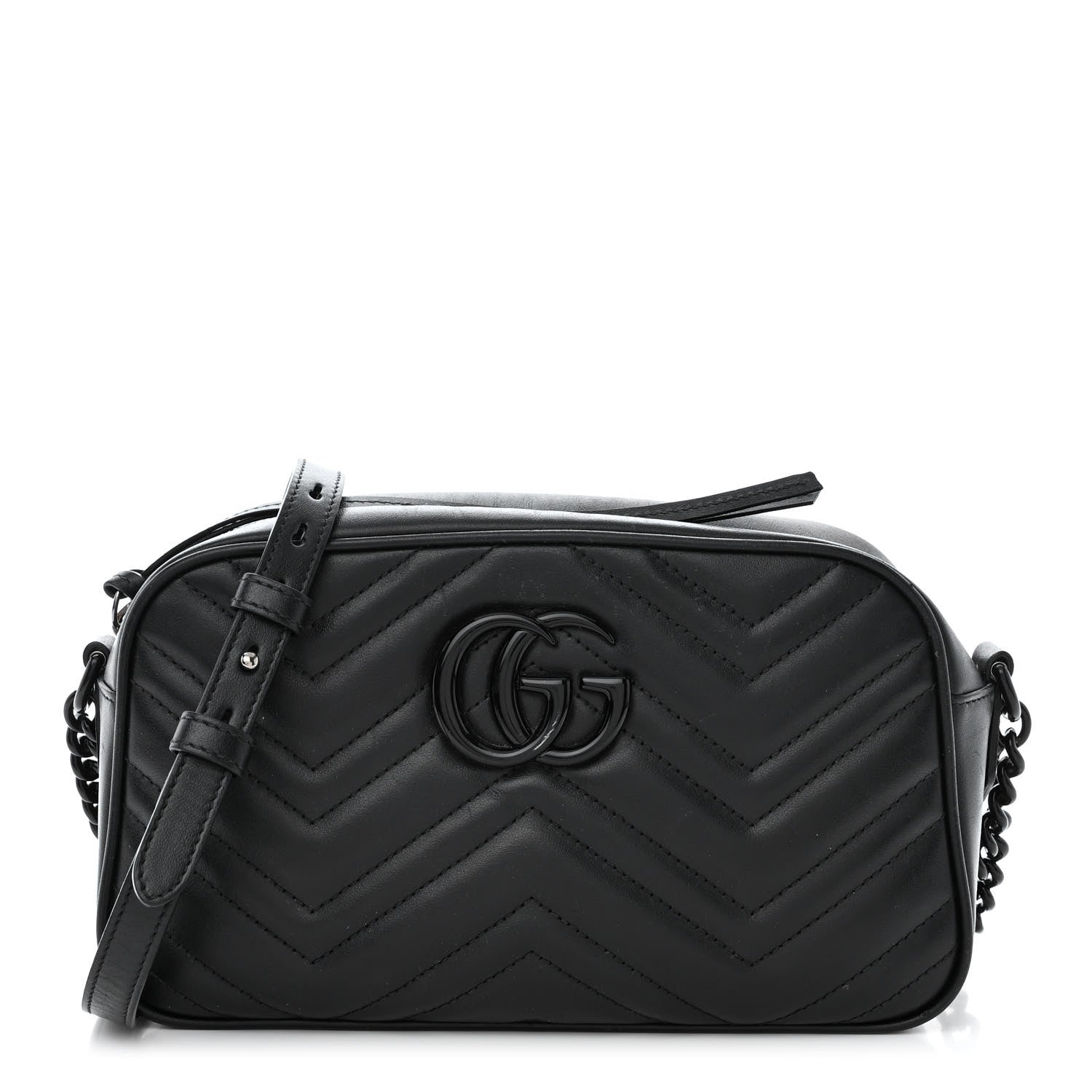 Gucci Calfskin Matelasse Monochrome Small GG Marmont Chain Shoulder Bag Black 1 of 12