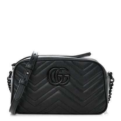 Gucci Calfskin Matelasse Monochrome Small GG Marmont Chain Shoulder Bag Black 1 of 12