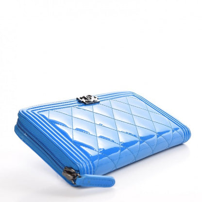 Chanel Patent Quilted Boy Zip Around Wallet Light Blue 4 of 8