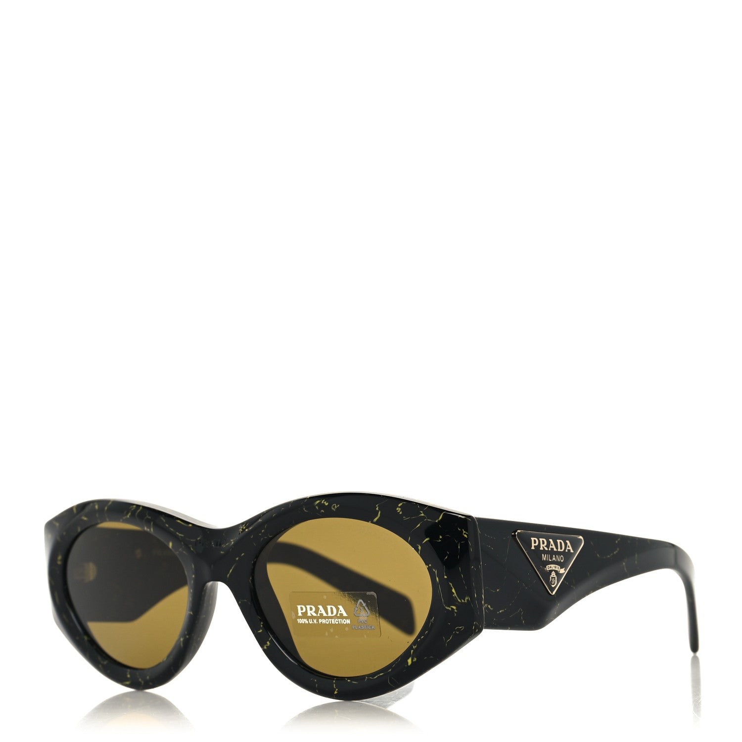 Prada Acetate Oval Symbole Sunglasses SPR 20Z Black Green Marble 1 of 7