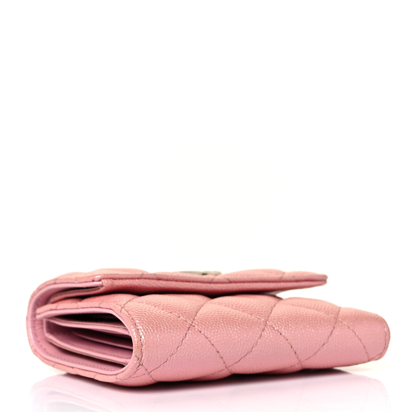 Iridescent Caviar Quilted Small Flap Wallet Rose Pink