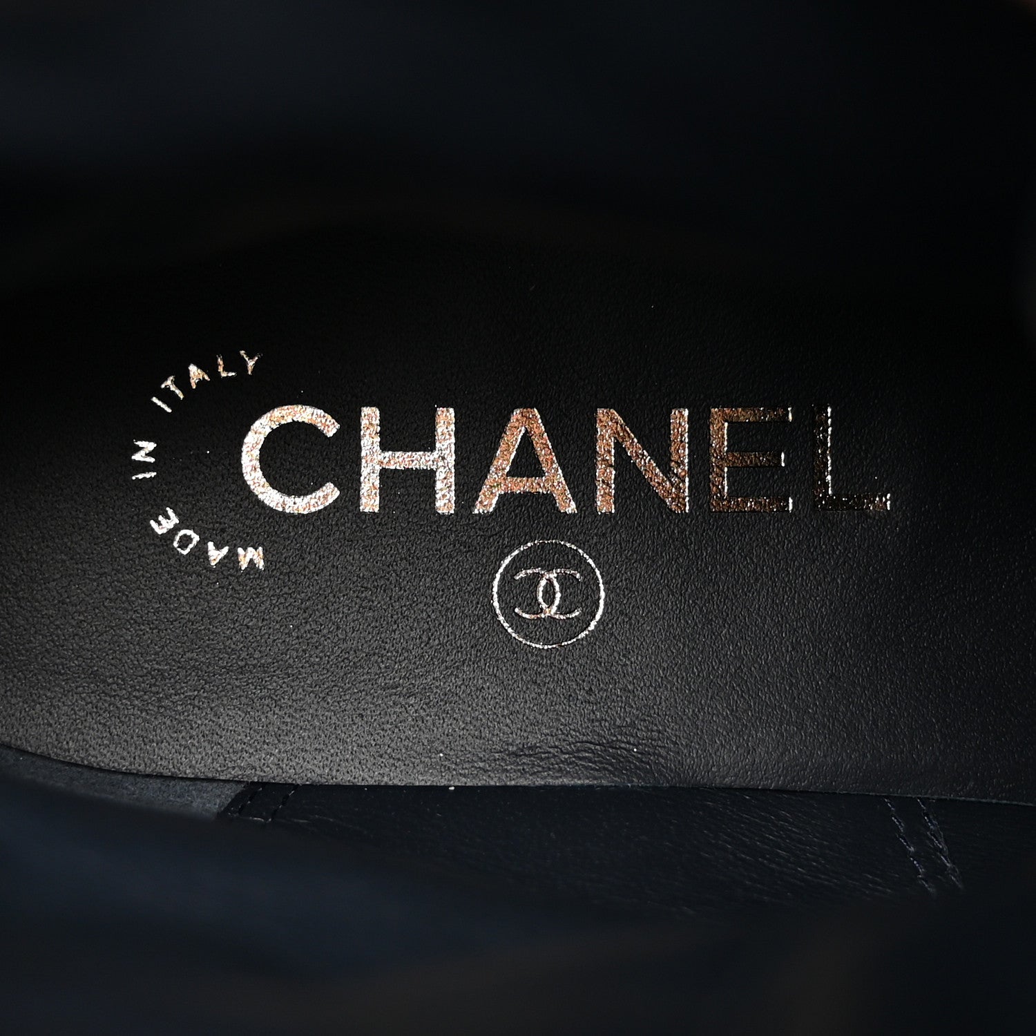 Chanel Denim Calfskin Quilted Lace Up Combat Boots 40 Blue 9 of 13