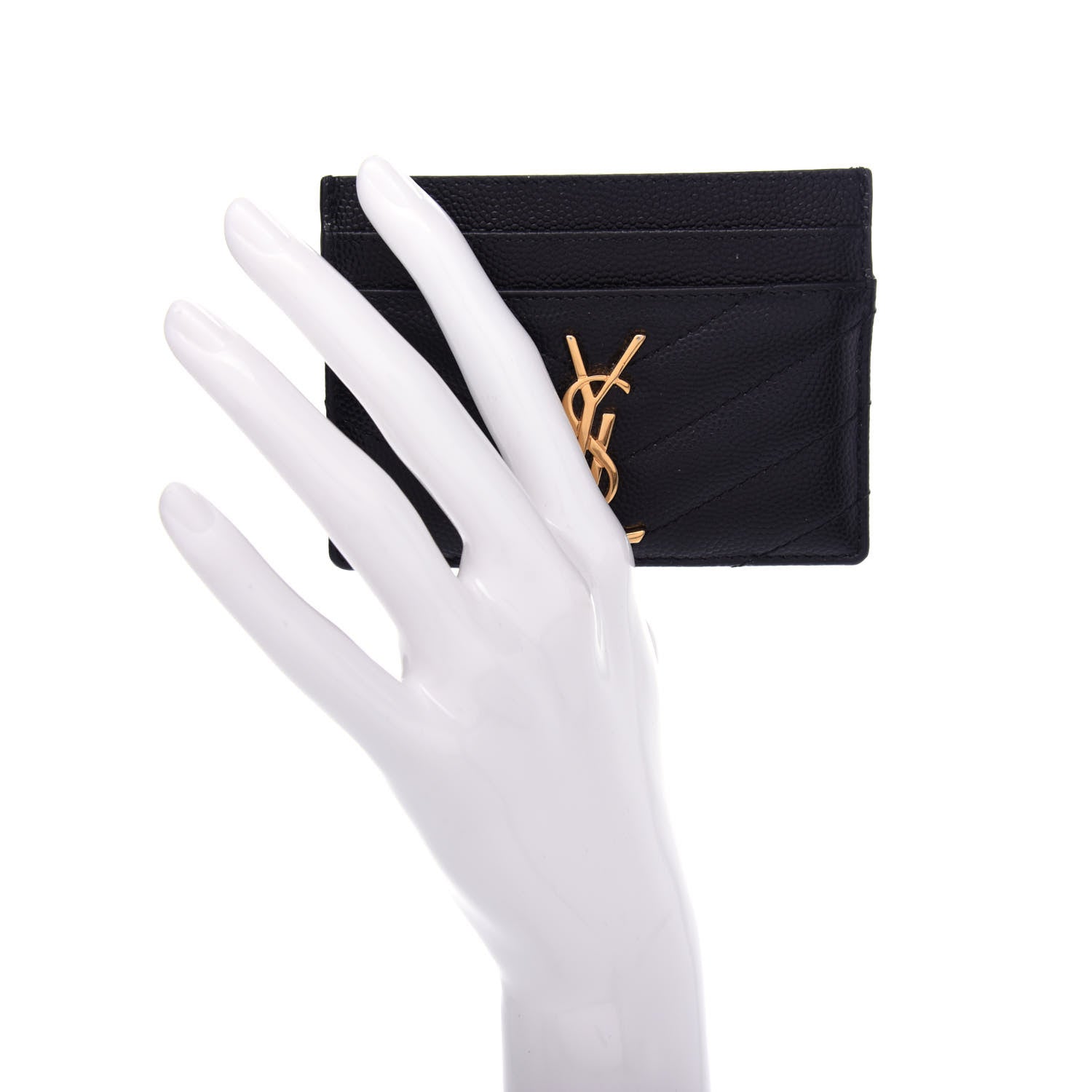 Saint Laurent Grain De Poudre Matelasse Chevron Monogram Credit Card Case Black 2 of 8