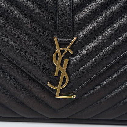 Saint Laurent Sheepskin Matelasse Chevron Monogram Medium College Bag Black 11 of 13