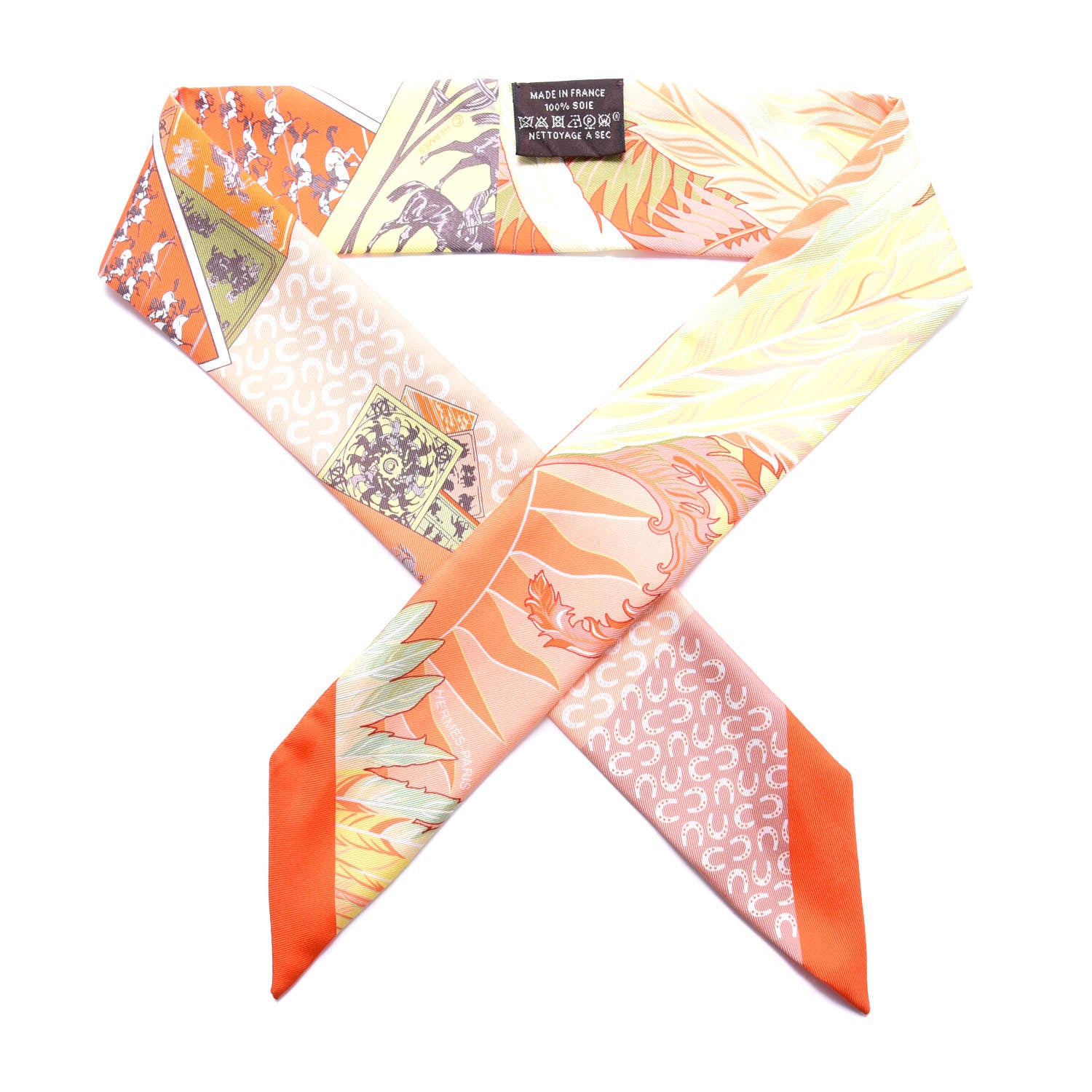 Hermes Silk Cheval Phoenix Twilly Orange Jaune Vif Vert 1 of 4
