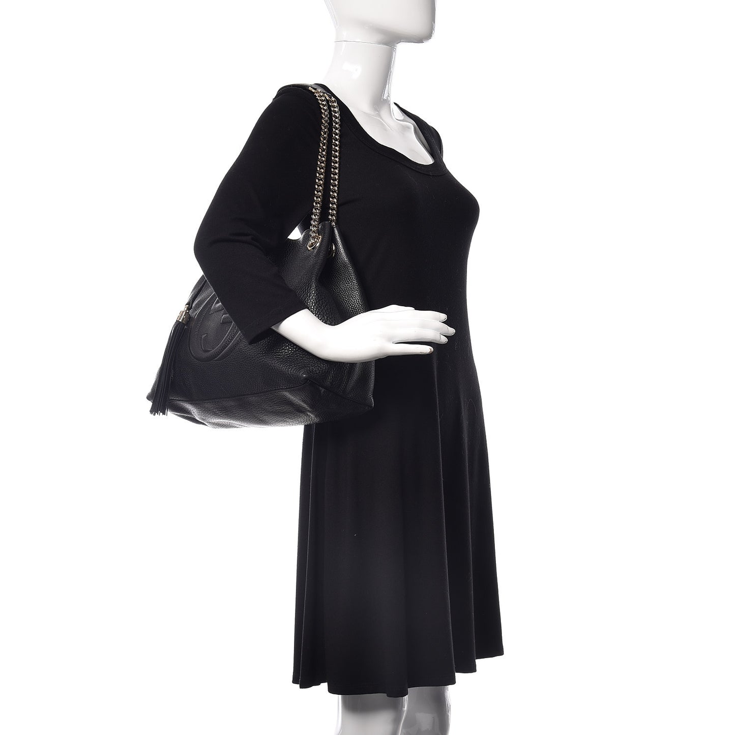 Pebbled Calfskin Medium Soho Chain Shoulder Bag Black